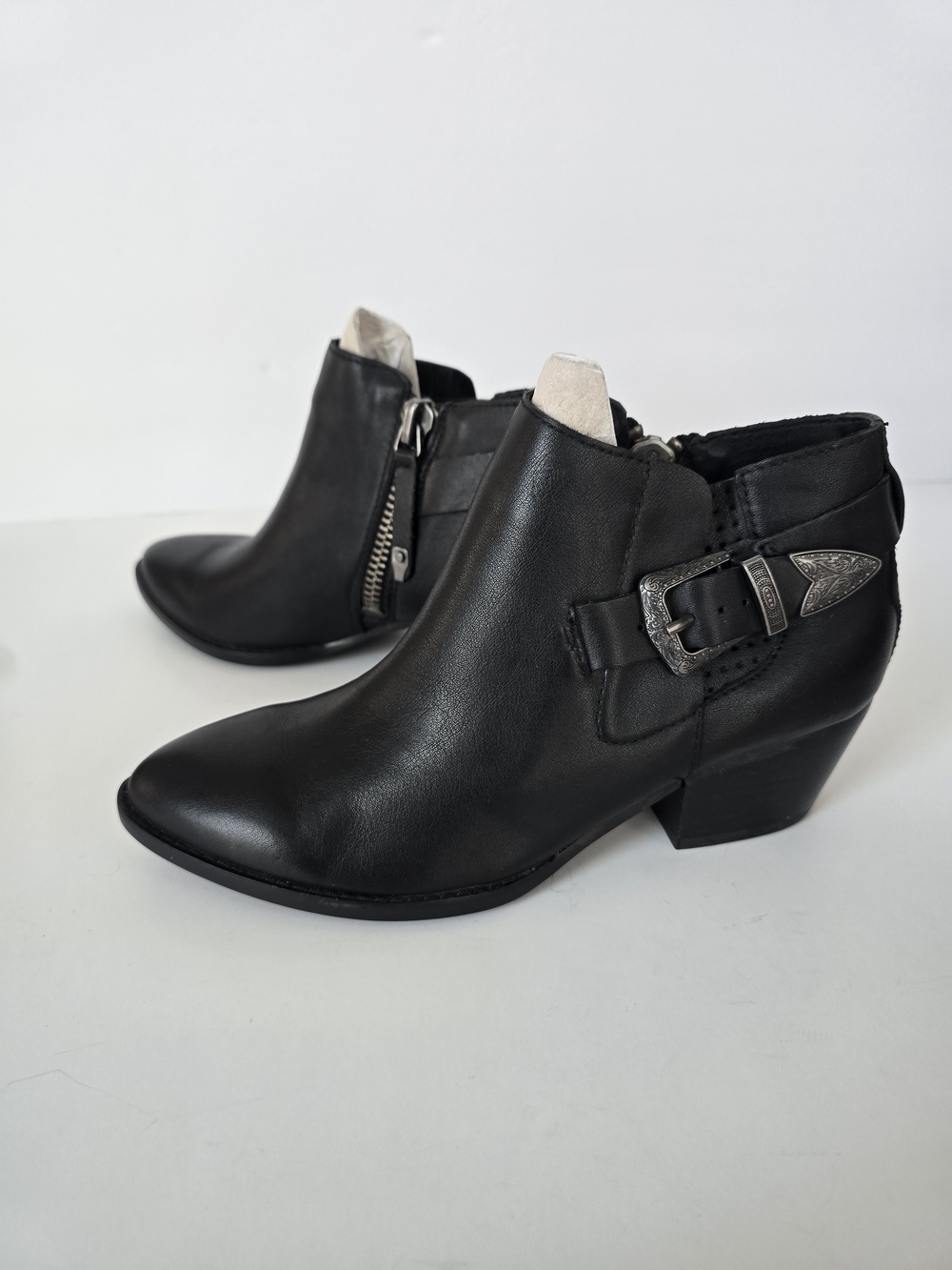 Steve Madden Cassie Black Leather Western-Style Ankle Booties